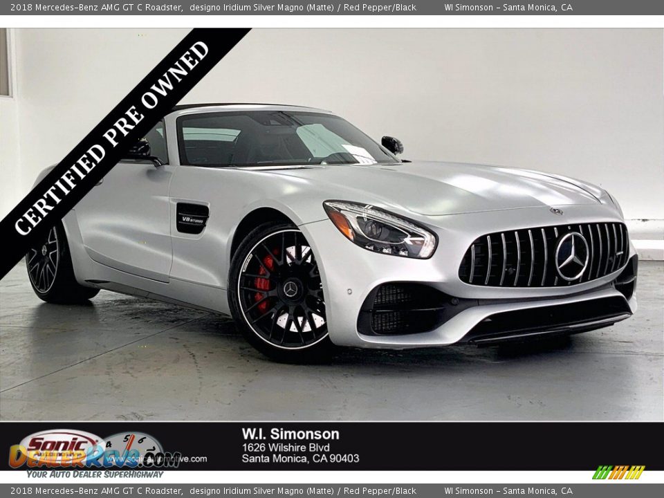 2018 Mercedes-Benz AMG GT C Roadster designo Iridium Silver Magno (Matte) / Red Pepper/Black Photo #1