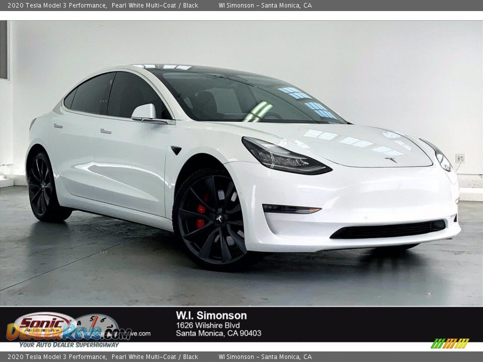 2020 Tesla Model 3 Performance Pearl White Multi-Coat / Black Photo #1