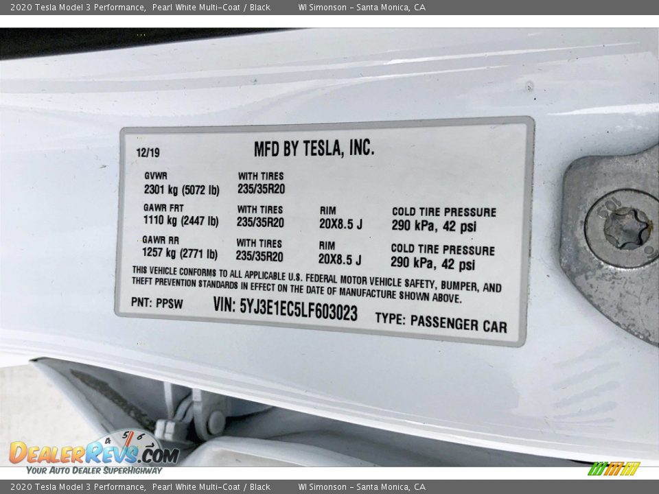 2020 Tesla Model 3 Performance Pearl White Multi-Coat / Black Photo #31