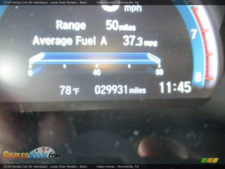 2018 Honda Civic EX Hatchback Lunar Silver Metallic / Black Photo #20