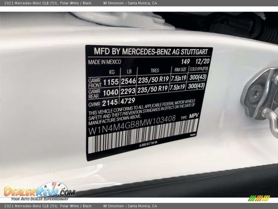 2021 Mercedes-Benz GLB 250 Polar White / Black Photo #11