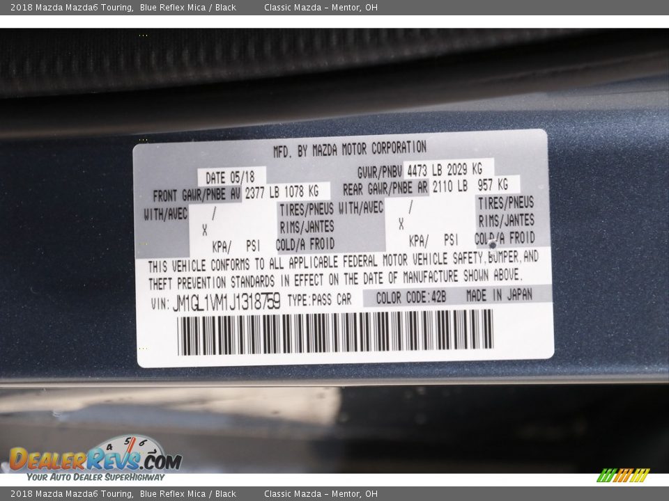 2018 Mazda Mazda6 Touring Blue Reflex Mica / Black Photo #19