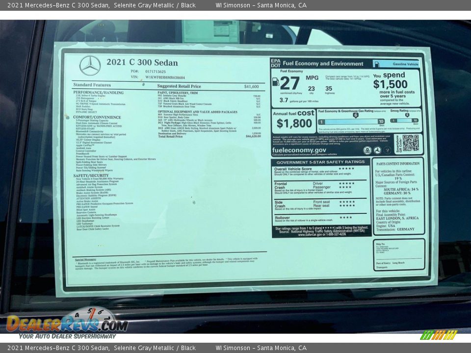 2021 Mercedes-Benz C 300 Sedan Selenite Gray Metallic / Black Photo #11