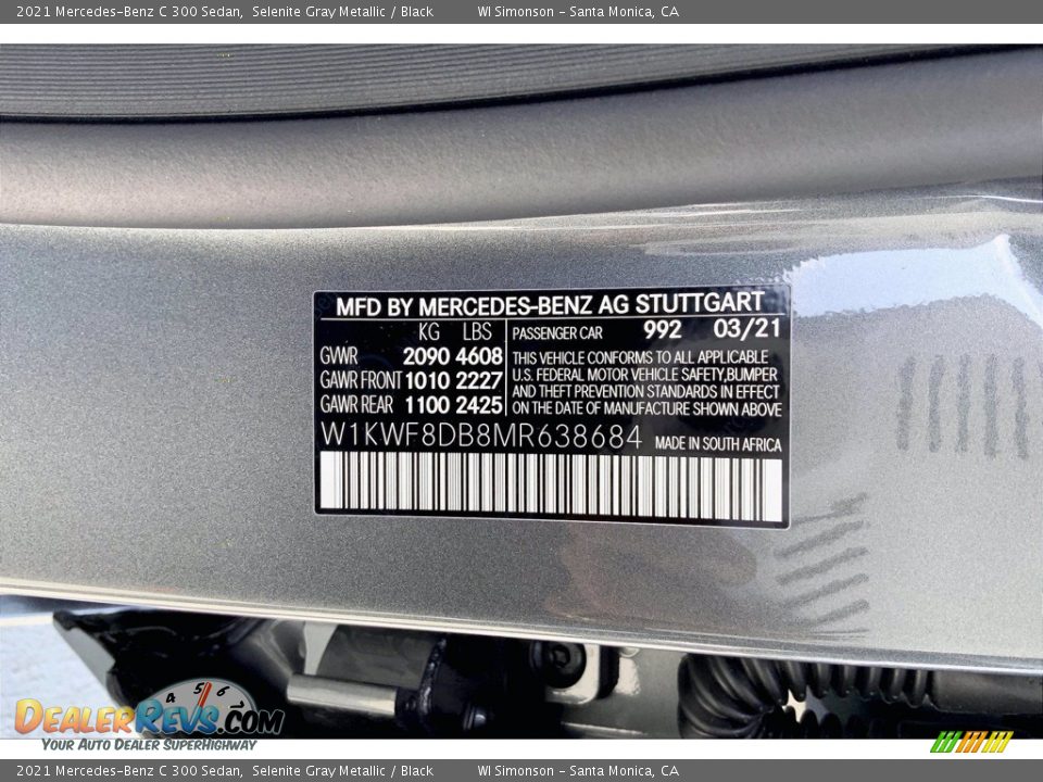 2021 Mercedes-Benz C 300 Sedan Selenite Gray Metallic / Black Photo #12