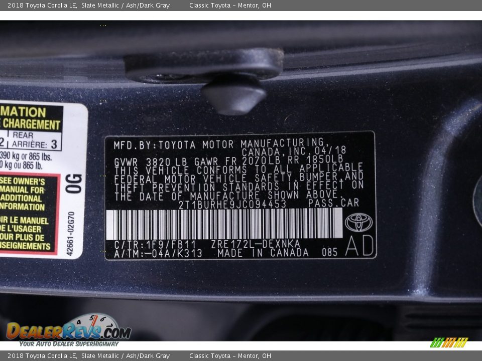 2018 Toyota Corolla LE Slate Metallic / Ash/Dark Gray Photo #18