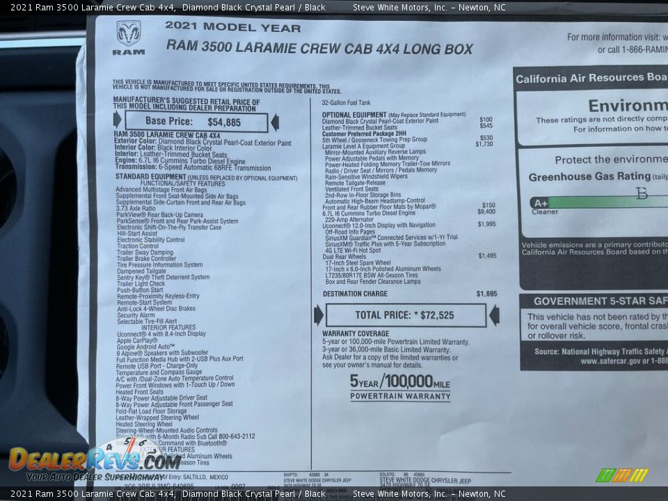 2021 Ram 3500 Laramie Crew Cab 4x4 Diamond Black Crystal Pearl / Black Photo #33