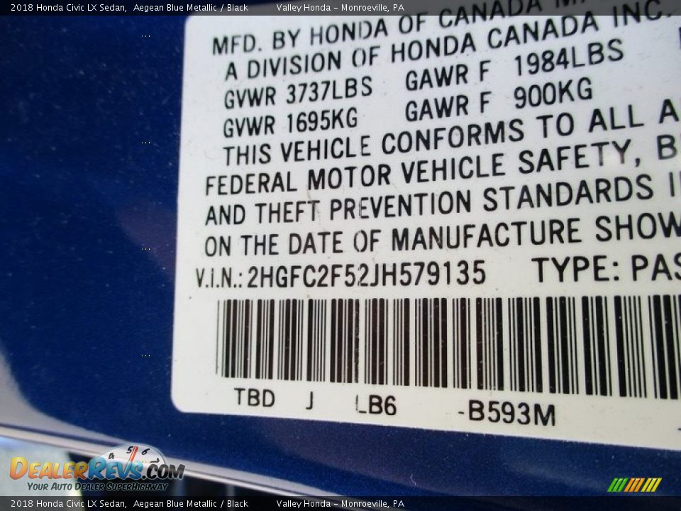 2018 Honda Civic LX Sedan Aegean Blue Metallic / Black Photo #19