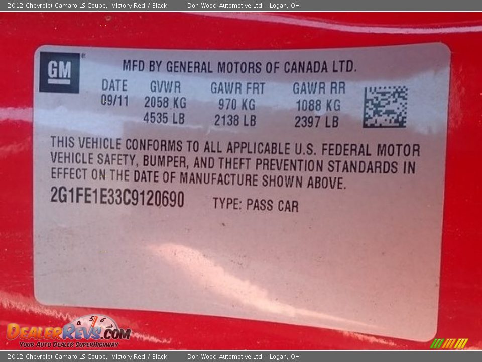 2012 Chevrolet Camaro LS Coupe Victory Red / Black Photo #34