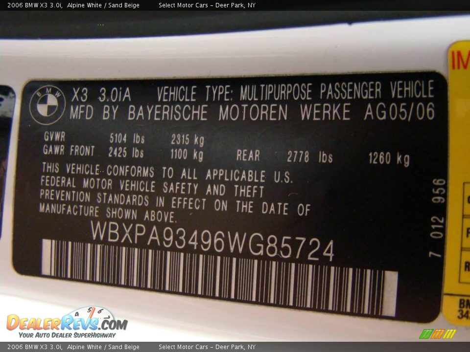 2006 BMW X3 3.0i Alpine White / Sand Beige Photo #16