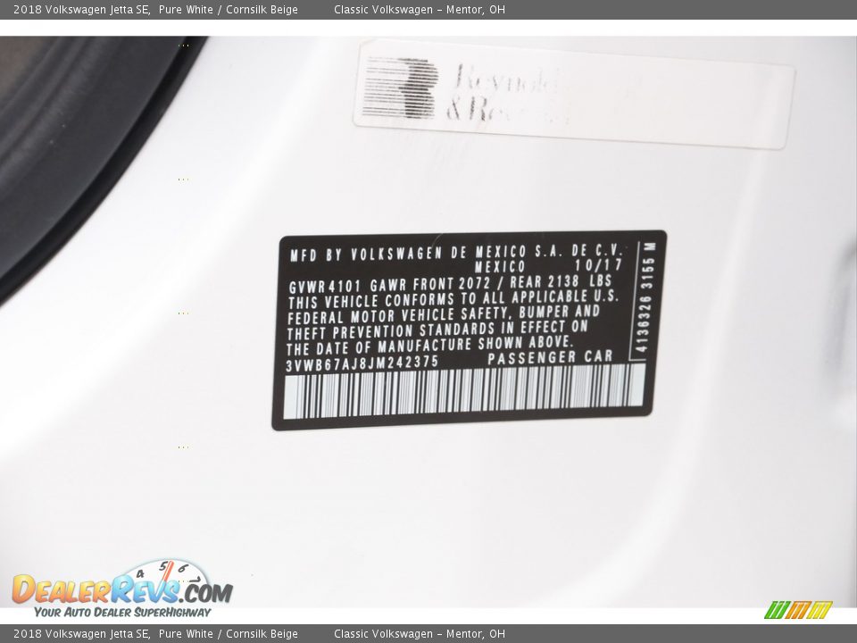 2018 Volkswagen Jetta SE Pure White / Cornsilk Beige Photo #18