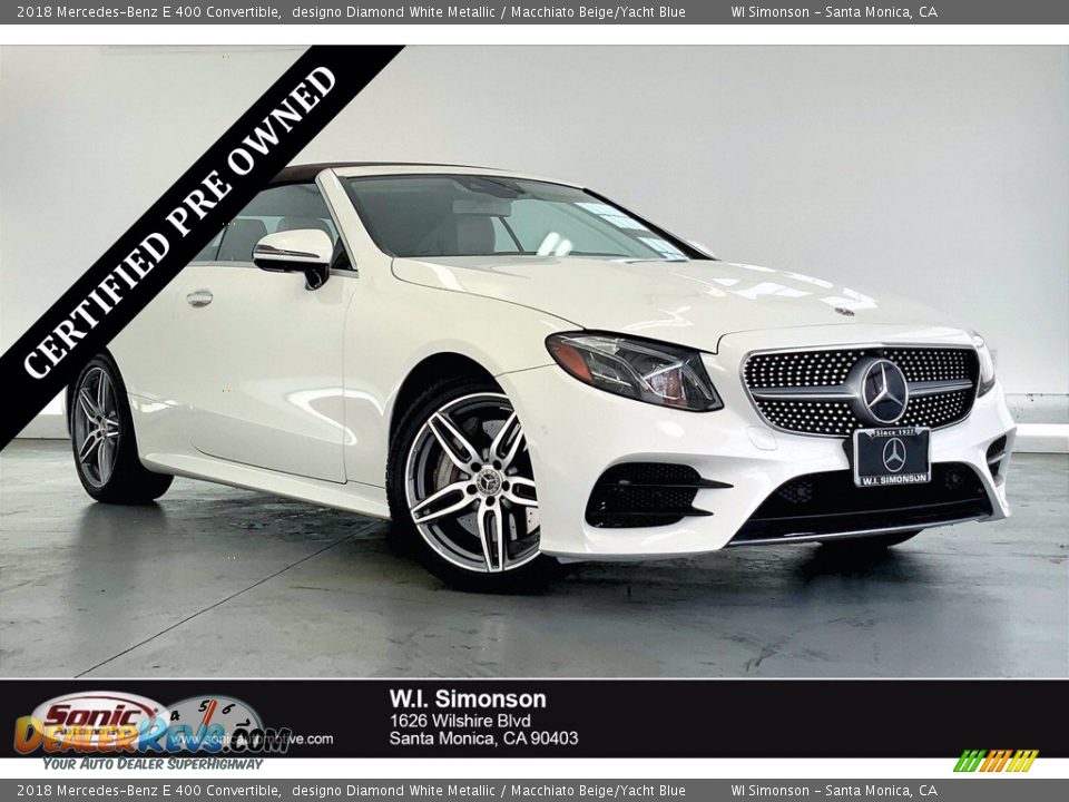 2018 Mercedes-Benz E 400 Convertible designo Diamond White Metallic / Macchiato Beige/Yacht Blue Photo #1