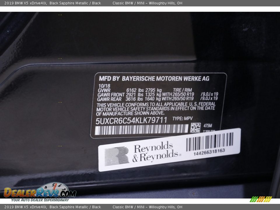 2019 BMW X5 xDrive40i Black Sapphire Metallic / Black Photo #23