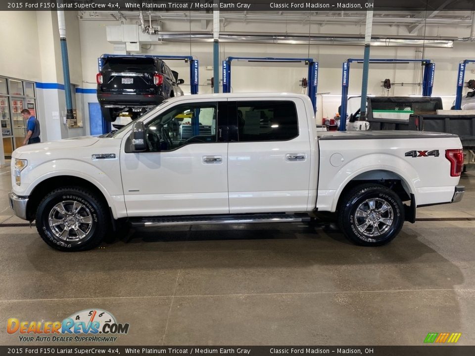 2015 Ford F150 Lariat SuperCrew 4x4 White Platinum Tricoat / Medium Earth Gray Photo #3
