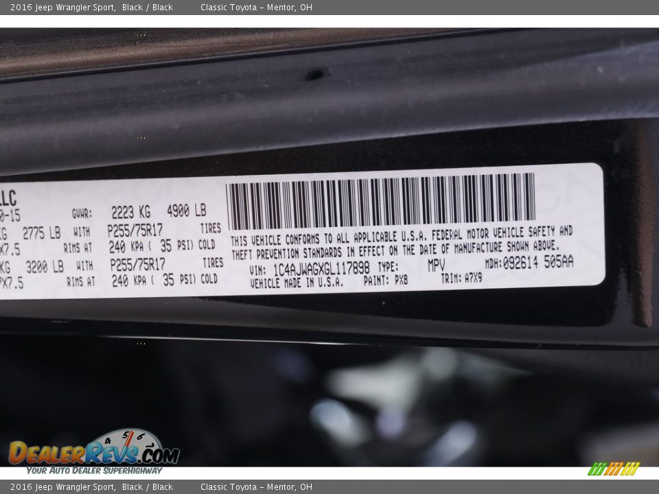 2016 Jeep Wrangler Sport Black / Black Photo #17