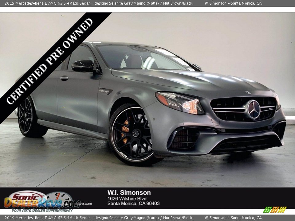 2019 Mercedes-Benz E AMG 63 S 4Matic Sedan designo Selenite Grey Magno (Matte) / Nut Brown/Black Photo #1