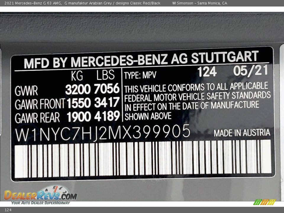 Mercedes-Benz Color Code 124 G manufaktur Arabian Grey