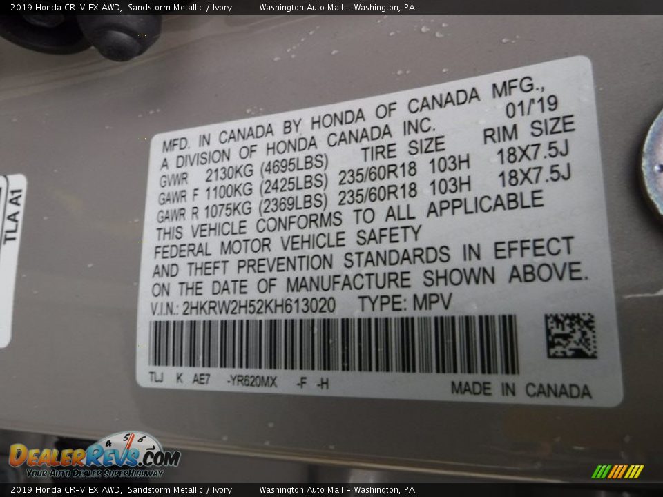 2019 Honda CR-V EX AWD Sandstorm Metallic / Ivory Photo #31