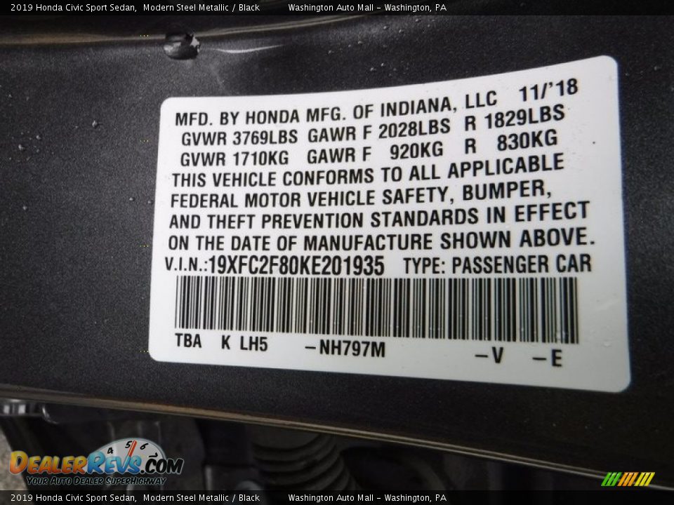 2019 Honda Civic Sport Sedan Modern Steel Metallic / Black Photo #26