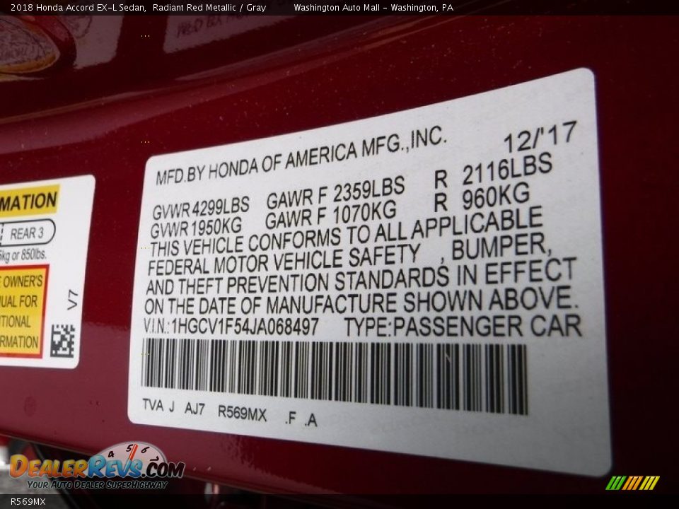 Honda Color Code R569MX Radiant Red Metallic