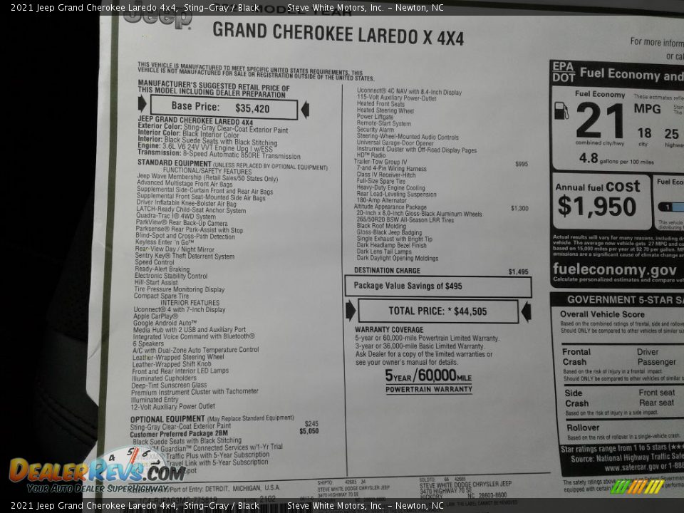 2021 Jeep Grand Cherokee Laredo 4x4 Sting-Gray / Black Photo #30