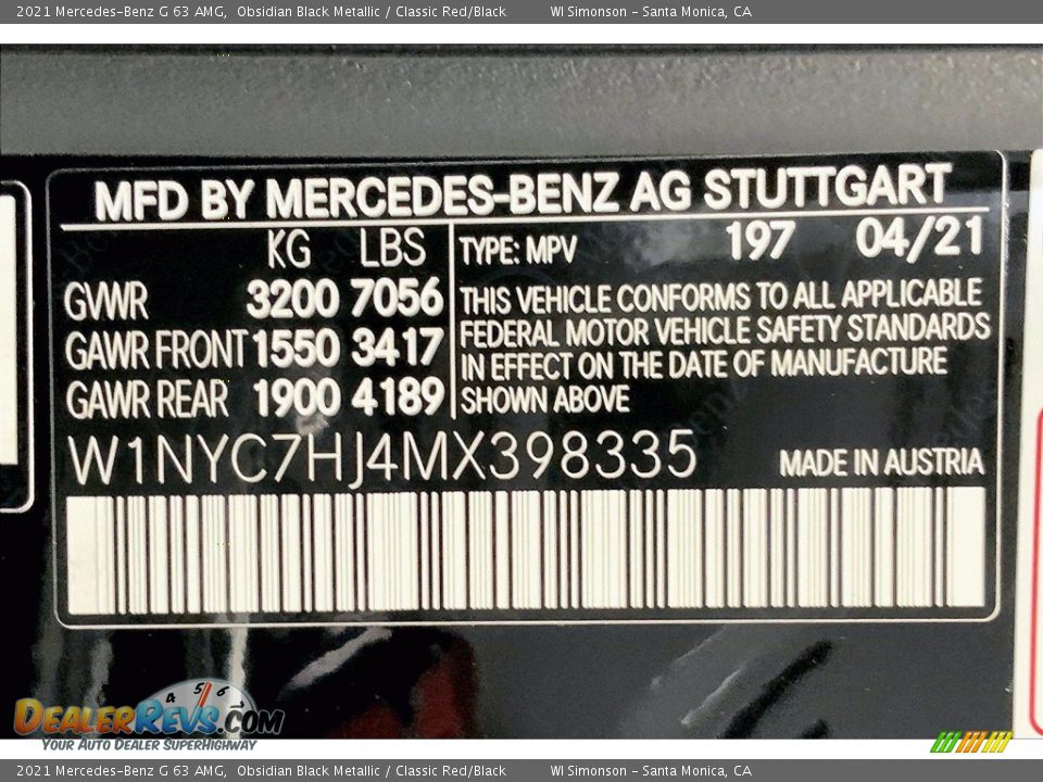 2021 Mercedes-Benz G 63 AMG Obsidian Black Metallic / Classic Red/Black Photo #11