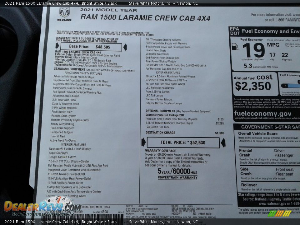 2021 Ram 1500 Laramie Crew Cab 4x4 Bright White / Black Photo #29