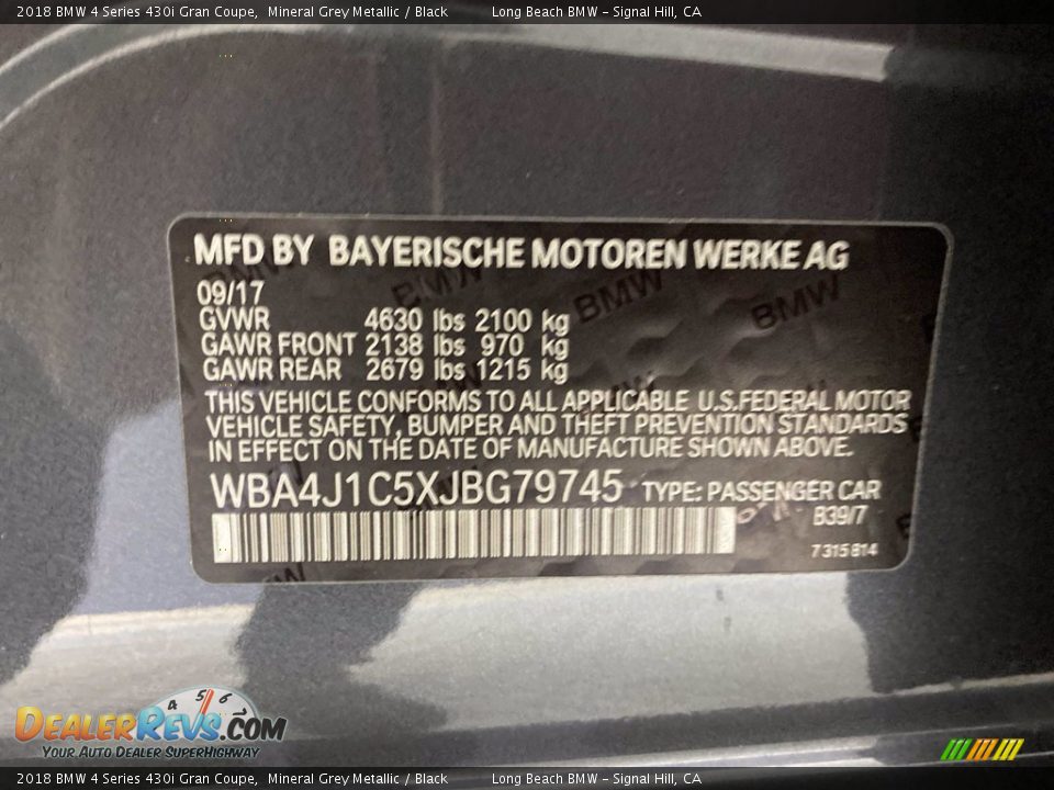 2018 BMW 4 Series 430i Gran Coupe Mineral Grey Metallic / Black Photo #35