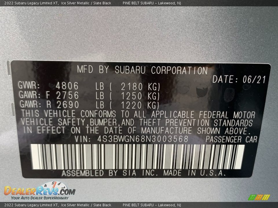 2022 Subaru Legacy Limited XT Ice Silver Metallic / Slate Black Photo #14