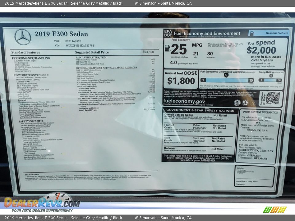 2019 Mercedes-Benz E 300 Sedan Selenite Grey Metallic / Black Photo #10