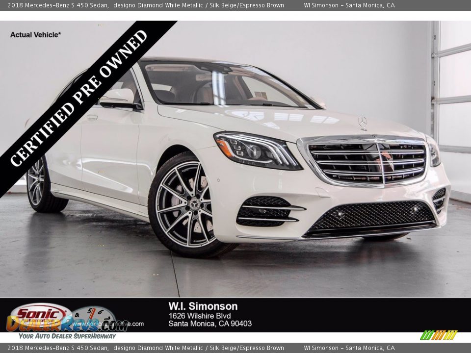 2018 Mercedes-Benz S 450 Sedan designo Diamond White Metallic / Silk Beige/Espresso Brown Photo #1