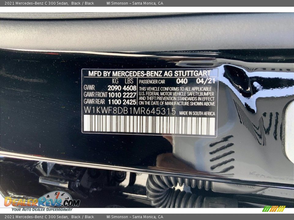 2021 Mercedes-Benz C 300 Sedan Black / Black Photo #13