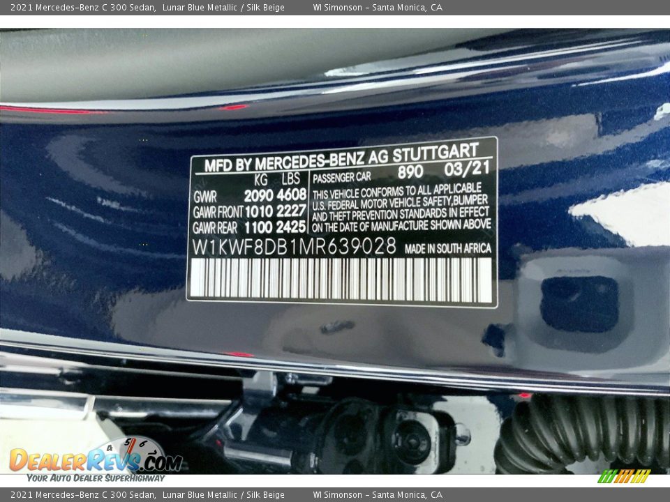 2021 Mercedes-Benz C 300 Sedan Lunar Blue Metallic / Silk Beige Photo #11