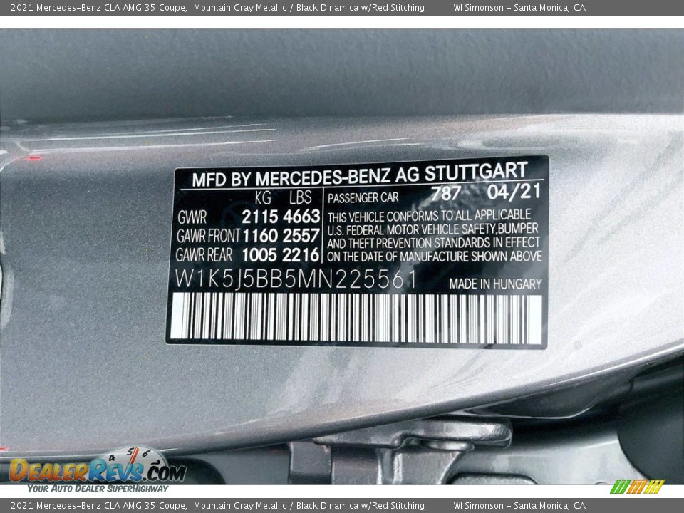 2021 Mercedes-Benz CLA AMG 35 Coupe Mountain Gray Metallic / Black Dinamica w/Red Stitching Photo #11