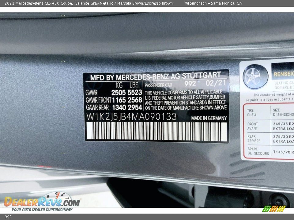 Mercedes-Benz Color Code 992 Selenite Gray Metallic