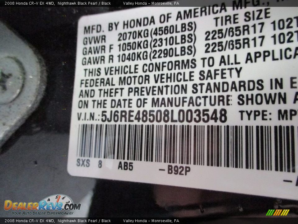 2008 Honda CR-V EX 4WD Nighthawk Black Pearl / Black Photo #19