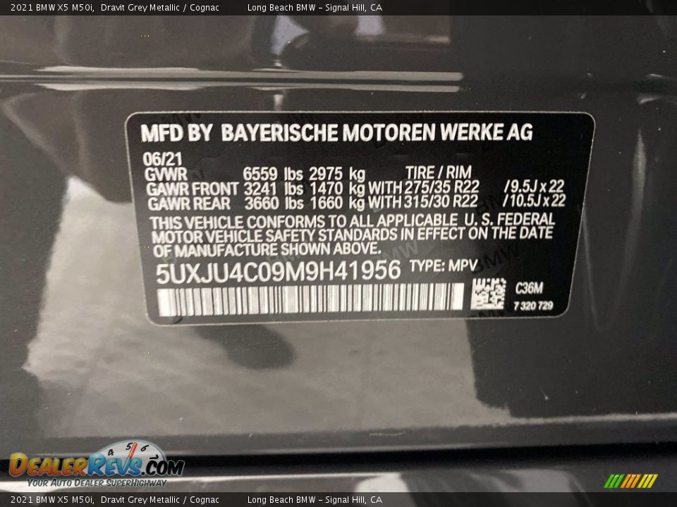 2021 BMW X5 M50i Dravit Grey Metallic / Cognac Photo #27