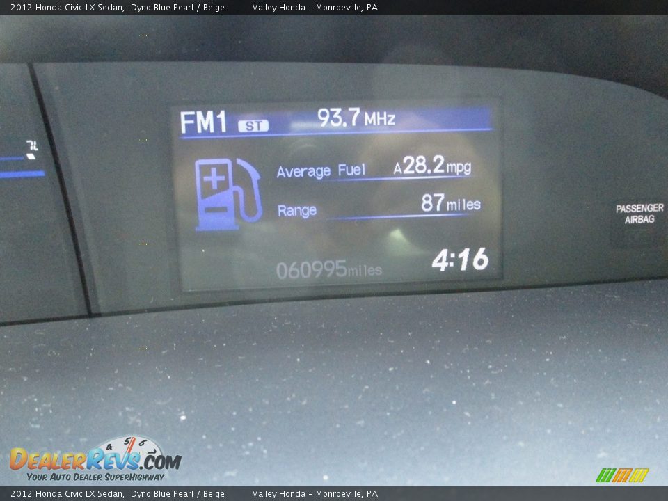 2012 Honda Civic LX Sedan Dyno Blue Pearl / Beige Photo #20