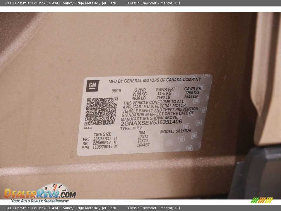 2018 Chevrolet Equinox LT AWD Sandy Ridge Metallic / Jet Black Photo #18