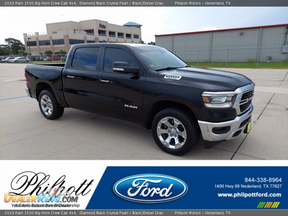 2019 Ram 1500 Big Horn Crew Cab 4x4 Diamond Black Crystal Pearl / Black/Diesel Gray Photo #1