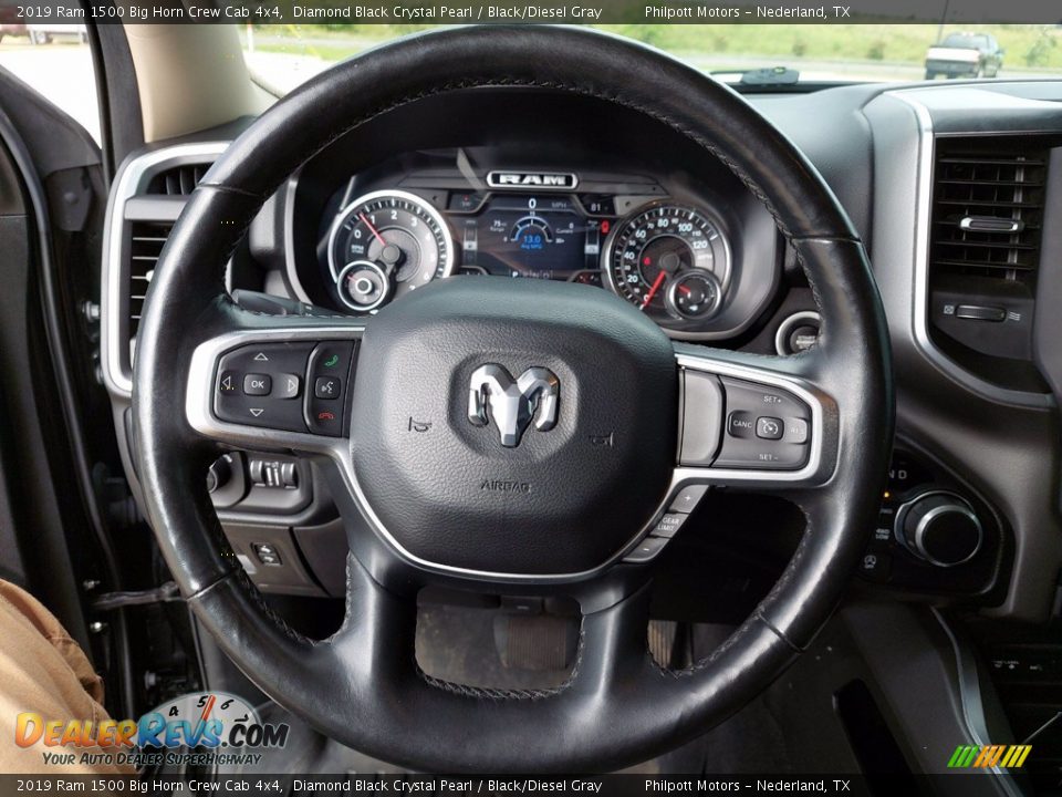 2019 Ram 1500 Big Horn Crew Cab 4x4 Diamond Black Crystal Pearl / Black/Diesel Gray Photo #15