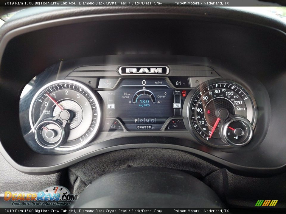 2019 Ram 1500 Big Horn Crew Cab 4x4 Diamond Black Crystal Pearl / Black/Diesel Gray Photo #28