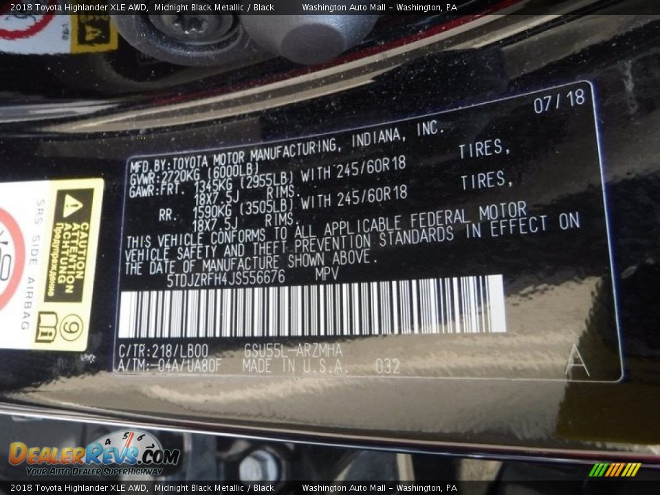 2018 Toyota Highlander XLE AWD Midnight Black Metallic / Black Photo #33