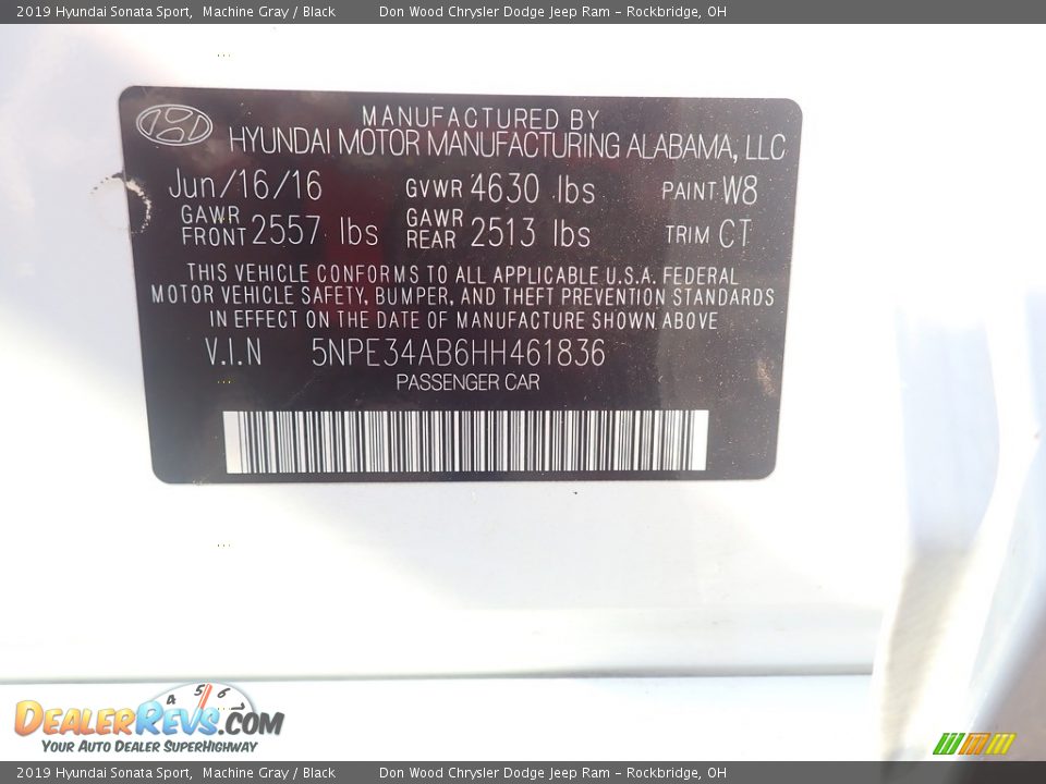 2019 Hyundai Sonata Sport Machine Gray / Black Photo #34