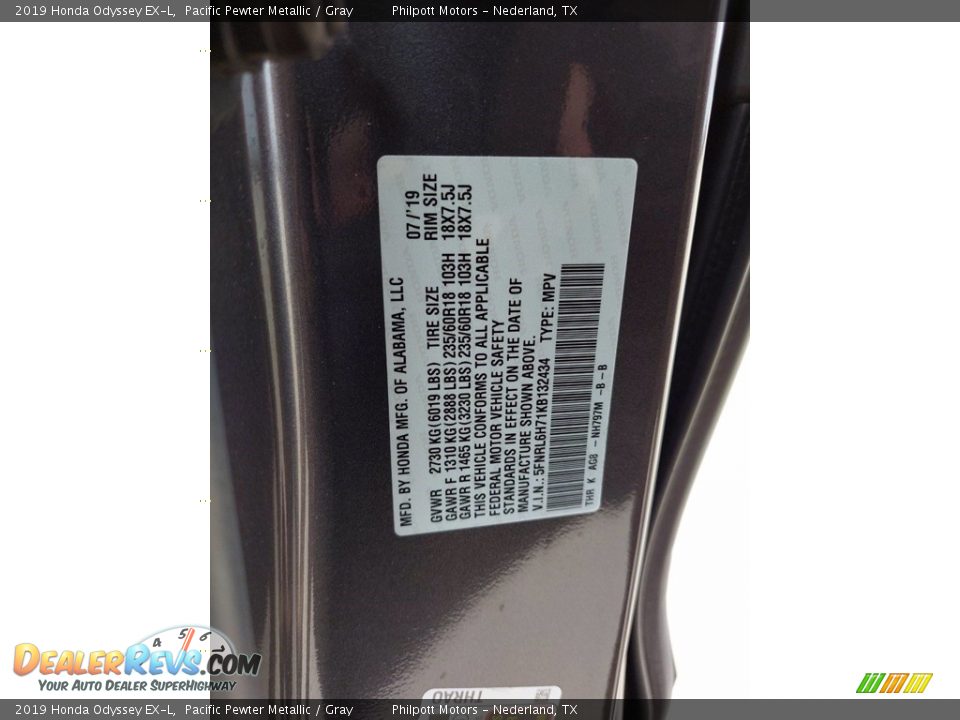 2019 Honda Odyssey EX-L Pacific Pewter Metallic / Gray Photo #31