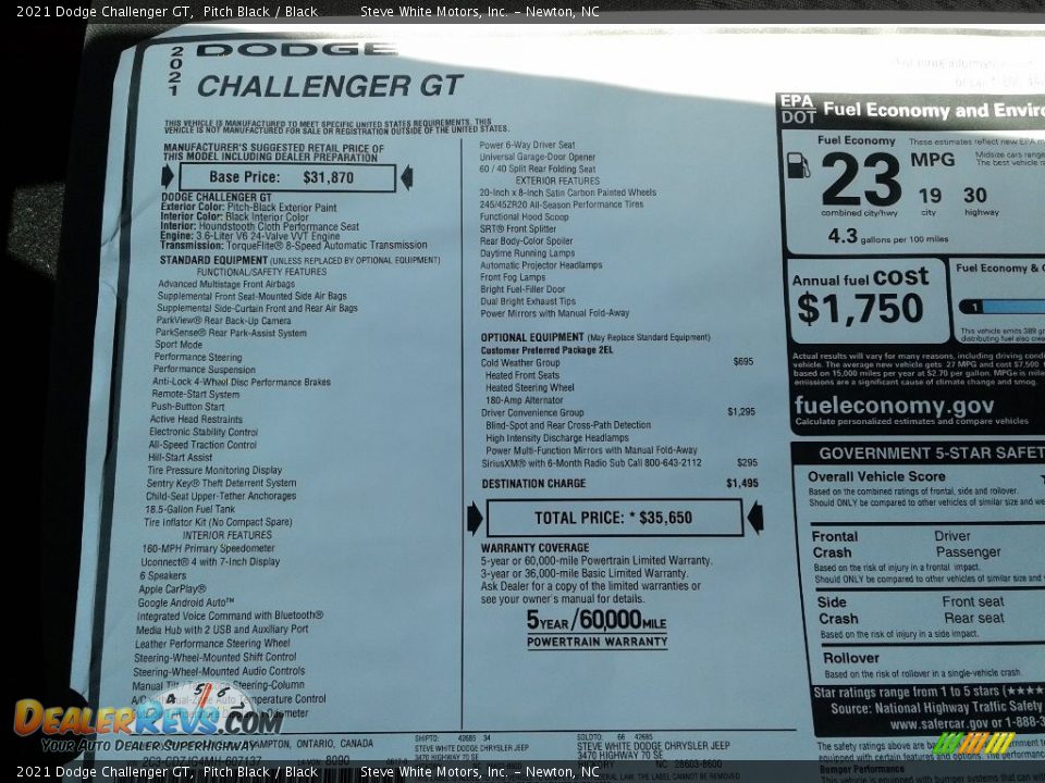 2021 Dodge Challenger GT Pitch Black / Black Photo #26
