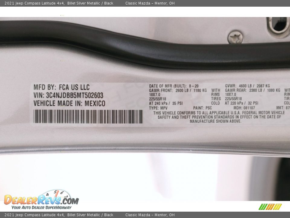 2021 Jeep Compass Latitude 4x4 Billet Silver Metallic / Black Photo #22