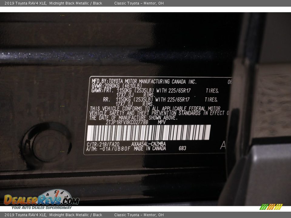 2019 Toyota RAV4 XLE Midnight Black Metallic / Black Photo #20