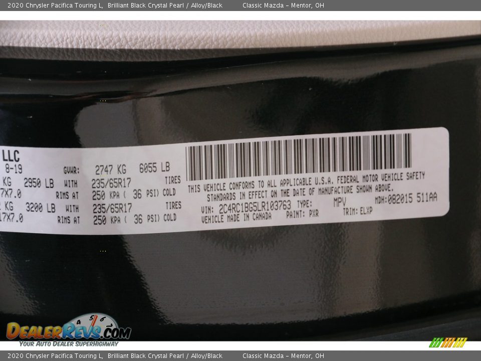 2020 Chrysler Pacifica Touring L Brilliant Black Crystal Pearl / Alloy/Black Photo #25