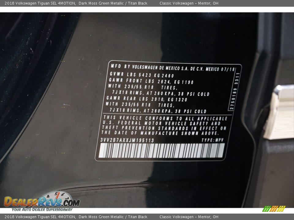 2018 Volkswagen Tiguan SEL 4MOTION Dark Moss Green Metallic / Titan Black Photo #20