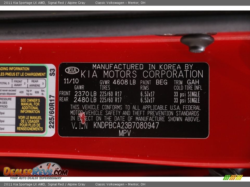 2011 Kia Sportage LX AWD Signal Red / Alpine Gray Photo #19